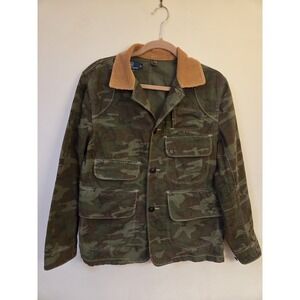 Polo Ralph Lauren Camo Field Jacket Corduroy Collar Utility Pockets Men's S